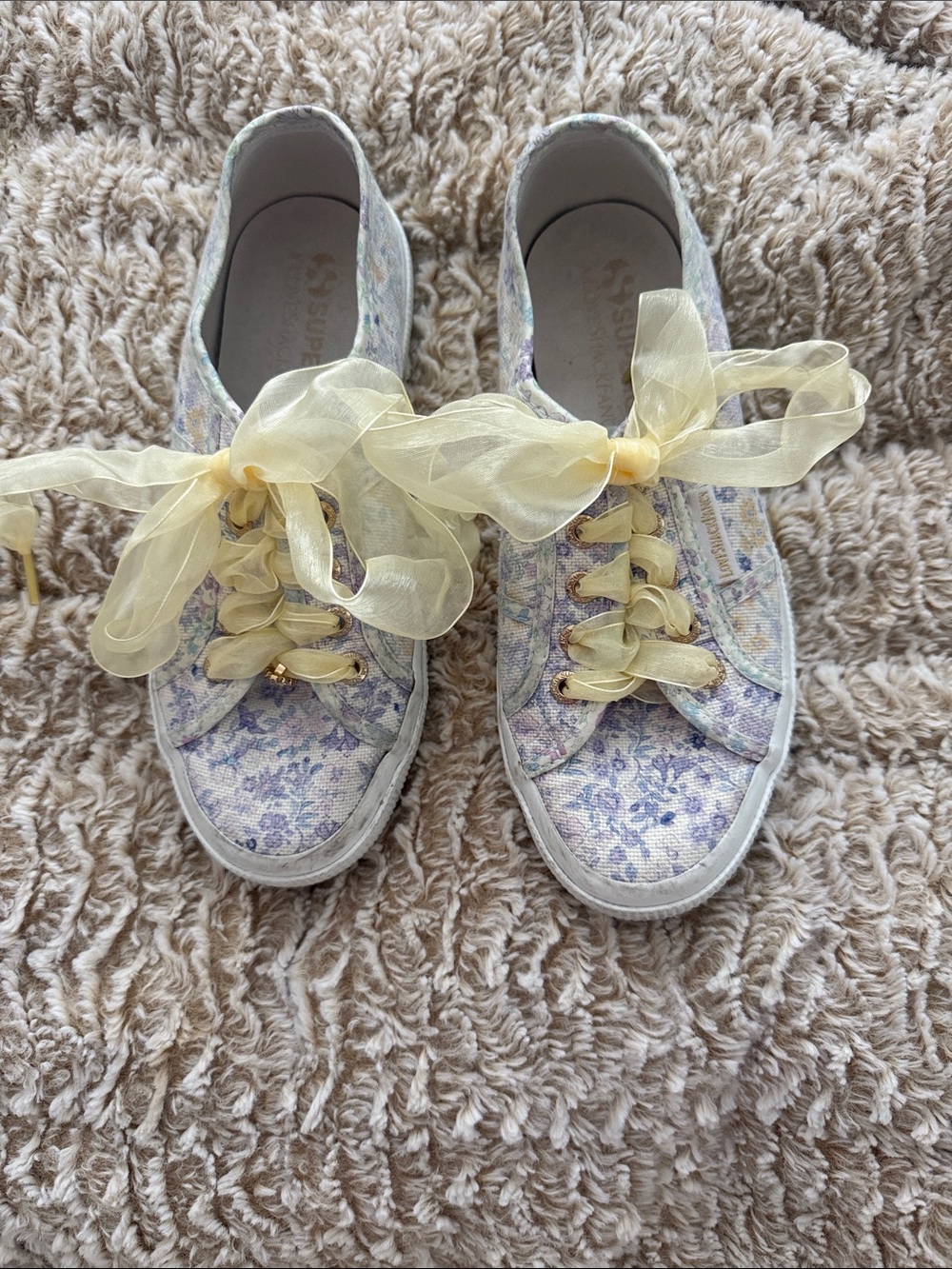 Loveshackfancy x Superga Floral Canvas Sneakers with Yellow Organza Laces